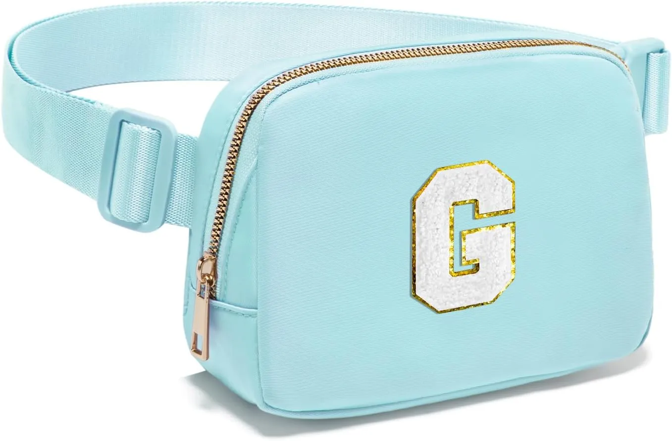 Gitus Birthday Gifts for 8 9 10 11 12 13 Year Old Girls Personalized Fanny Pack Crossbody Bags with Initial Letter Patch Belt Bag for Teen Girls Cute Trendy Stuff Travel Essentials (Icingblue-G)
