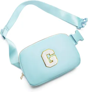 Gitus Birthday Gifts for 8 9 10 11 12 13 Year Old Girls Personalized Fanny Pack Crossbody Bags with Initial Letter Patch Belt Bag for Teen Girls Cute Trendy Stuff Travel Essentials (Icingblue-G)