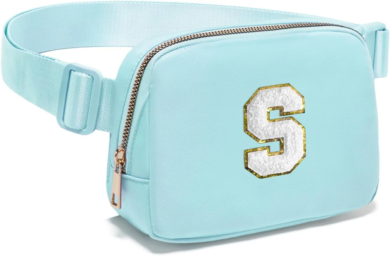 Gitus Birthday Gifts for 8 9 10 11 12 13 Year Old Girls Personalized Fanny Pack Crossbody Bags with Initial Letter Patch Belt Bag for Teen Girls Cute Trendy Stuff Travel Essentials (Icingblue-S)