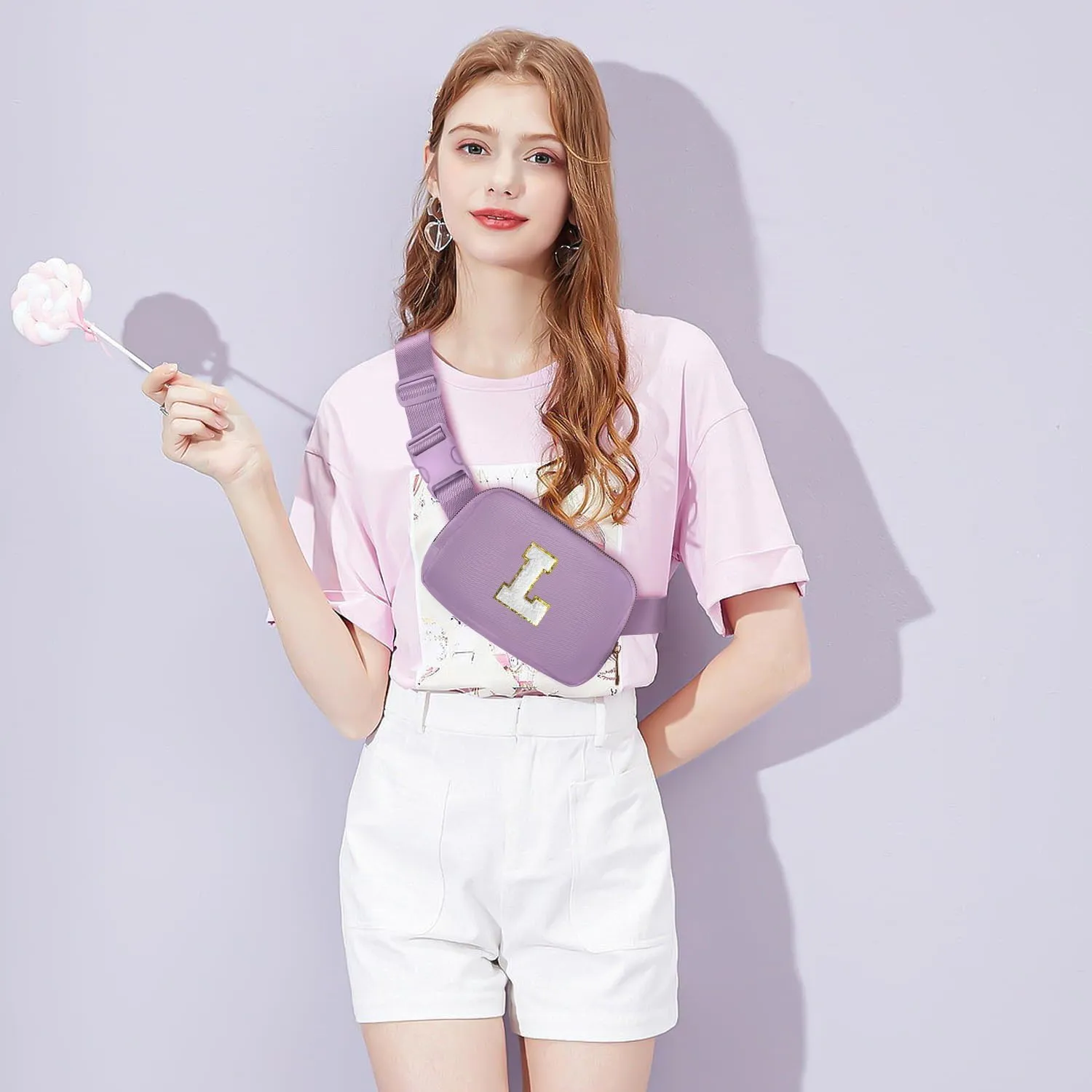 Gitus Birthday Gifts for 8 9 10 11 12 13 Year Old Girls Personalized Fanny Pack Crossbody Bags with Initial Letter Patch Belt Bag for Teen Girls Cute Trendy Stuff Travel Essentials (Lavender-L)