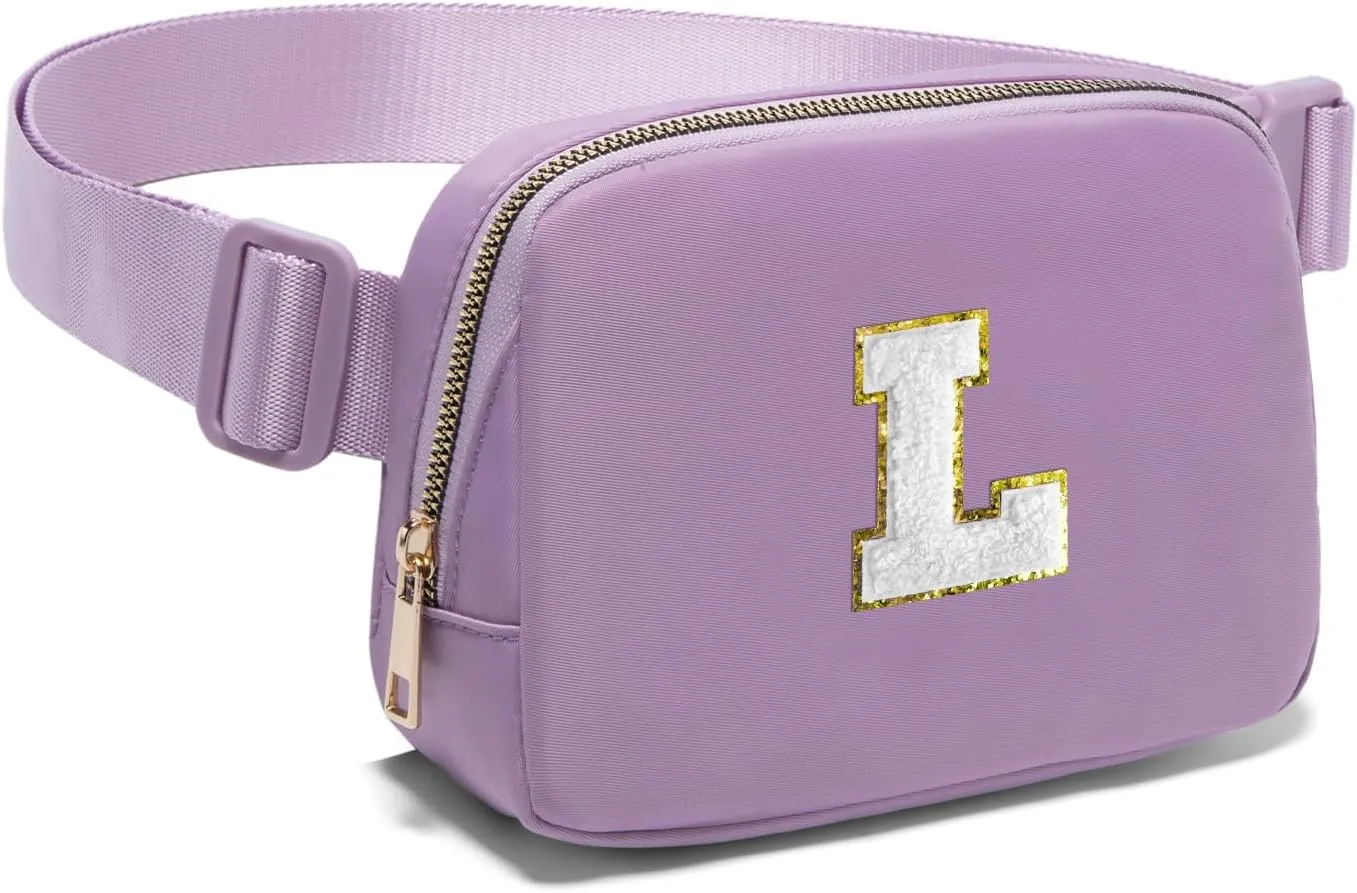 Gitus Birthday Gifts for 8 9 10 11 12 13 Year Old Girls Personalized Fanny Pack Crossbody Bags with Initial Letter Patch Belt Bag for Teen Girls Cute Trendy Stuff Travel Essentials (Lavender-L)
