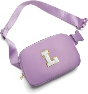 Gitus Birthday Gifts for 8 9 10 11 12 13 Year Old Girls Personalized Fanny Pack Crossbody Bags with Initial Letter Patch Belt Bag for Teen Girls Cute Trendy Stuff Travel Essentials (Lavender-L)