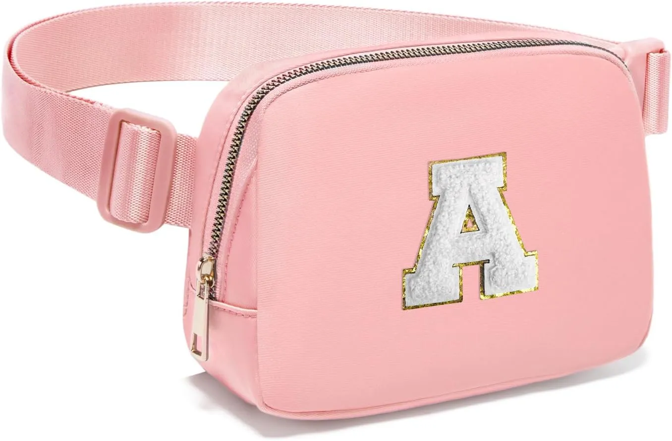 Gitus Birthday Gifts for 8 9 10 11 12 13 Year Old Girls Personalized Fanny Pack Crossbody Bags with Initial Letter Patch Belt Bag for Teen Girls Cute Trendy Stuff Travel Essentials (LightPink-A)