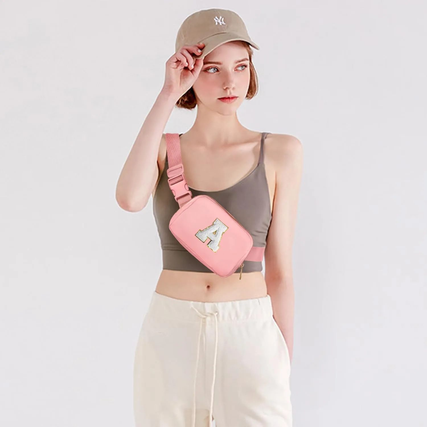 Gitus Birthday Gifts for 8 9 10 11 12 13 Year Old Girls Personalized Fanny Pack Crossbody Bags with Initial Letter Patch Belt Bag for Teen Girls Cute Trendy Stuff Travel Essentials (LightPink-A)