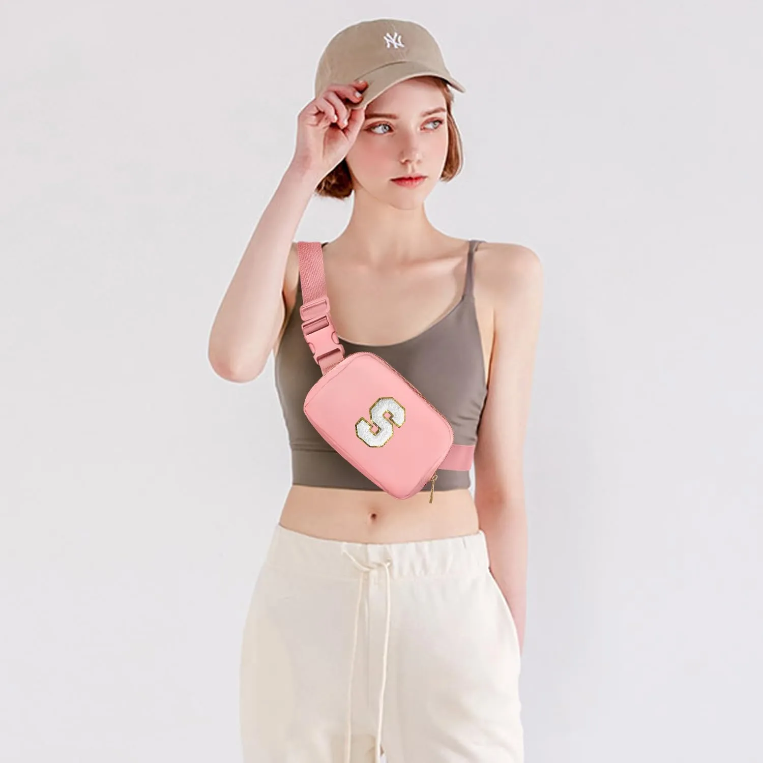 Gitus Birthday Gifts for 8 9 10 11 12 13 Year Old Girls Personalized Fanny Pack Crossbody Bags with Initial Letter Patch Belt Bag for Teen Girls Cute Trendy Stuff Travel Essentials (LightPink-S)