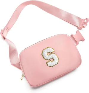 Gitus Birthday Gifts for 8 9 10 11 12 13 Year Old Girls Personalized Fanny Pack Crossbody Bags with Initial Letter Patch Belt Bag for Teen Girls Cute Trendy Stuff Travel Essentials (LightPink-S)
