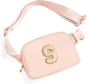 Gitus Gifts for 8 9 10 11 12 Year Old Girls Belt Bag Fanny Pack Crossbody Bags with Initial Letter Patch Cute Stuff Birthday Gifts for Teen Girls Women Personalized Trend Stuff (Coral Pink-S)