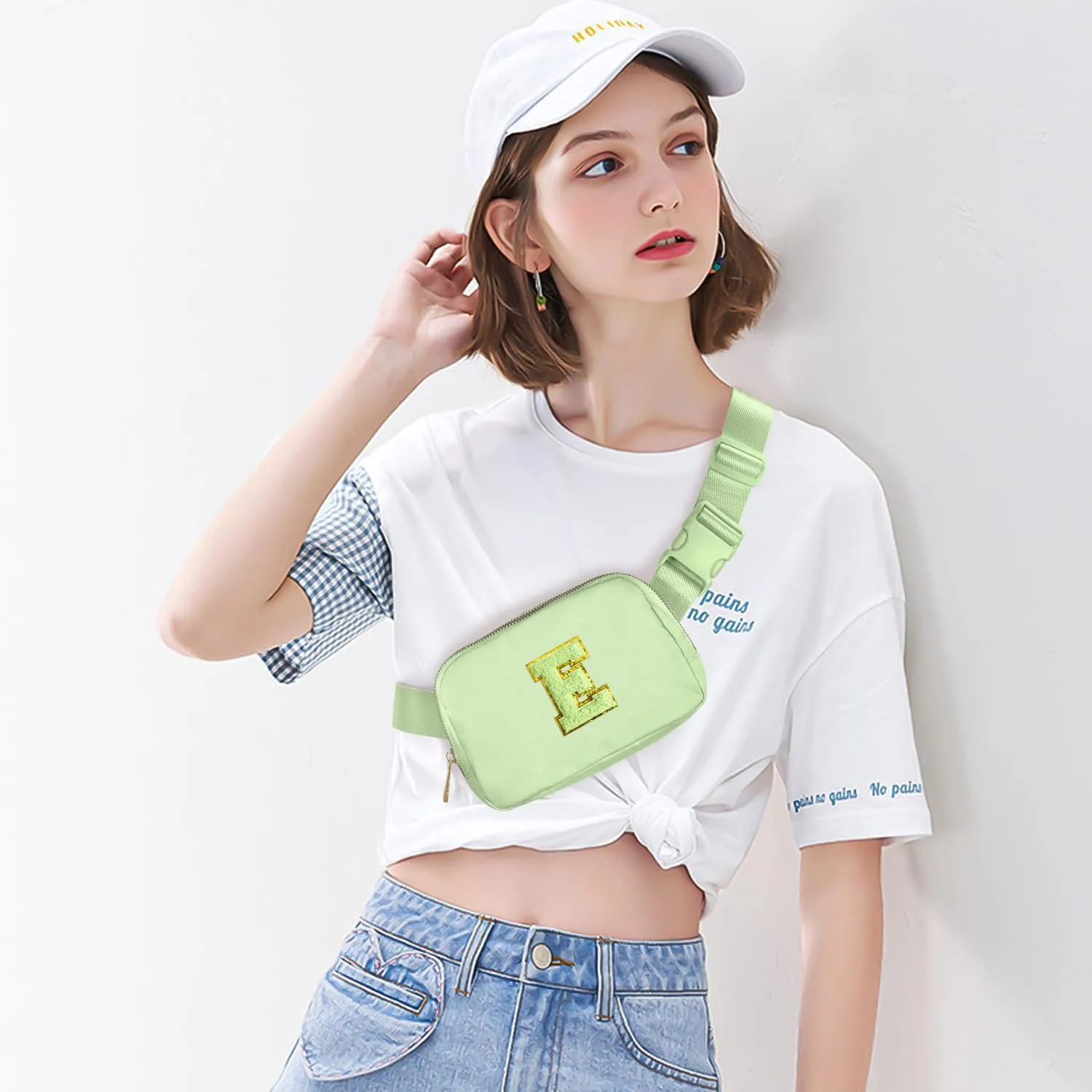 Gitus Gifts for 8 9 10 11 12 Year Old Girls Belt Bag Fanny Pack Crossbody Bags with Initial Letter Patch Cute Stuff Birthday Gifts for Teen Girls Women Personalized Trend Stuff (Light Green-E)