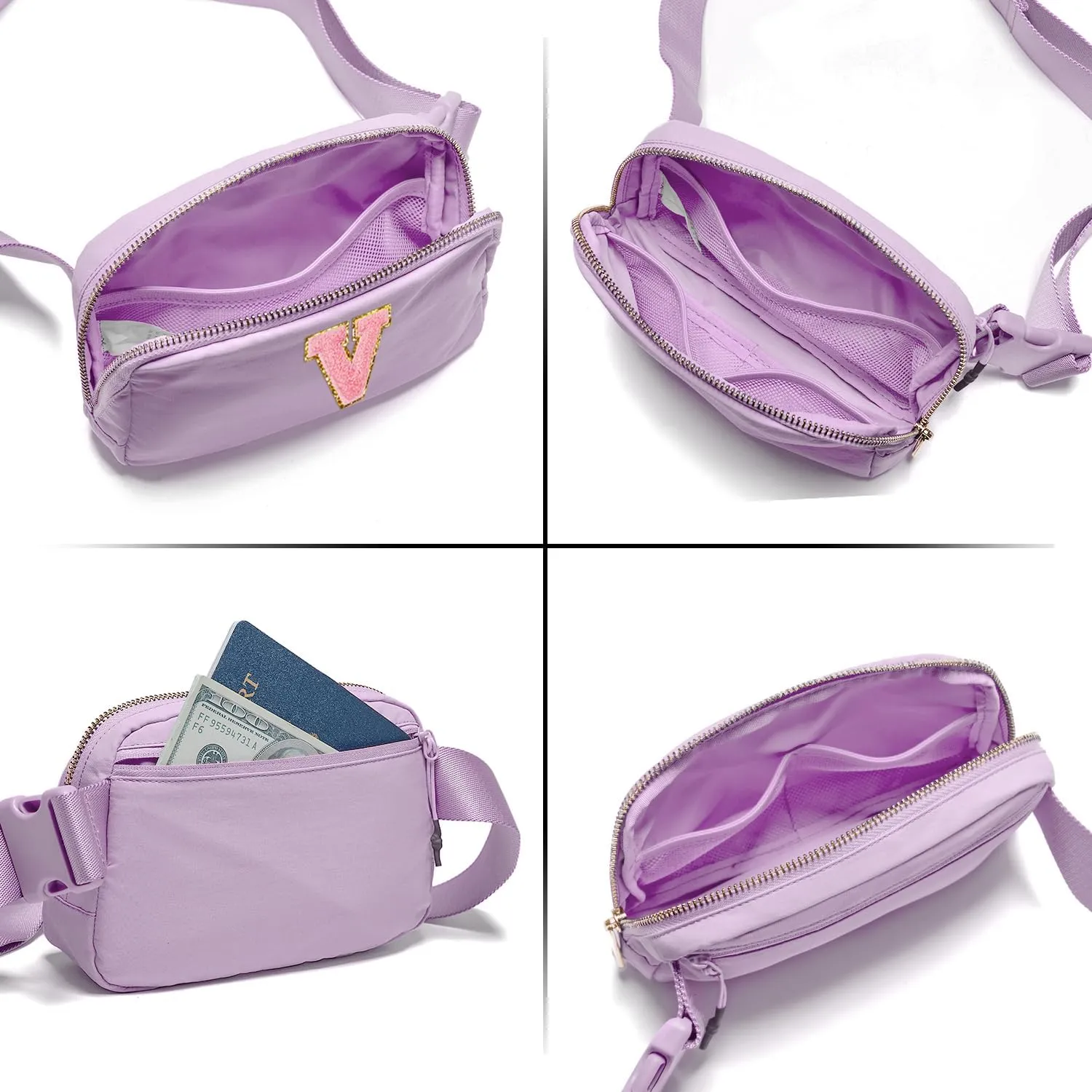 Gitus Initial Belt Bag Fanny Pack Crossbody Bag for Girls Birthday Gifts Age 8-10 Teen Girl Gifts Trend Stuff Personalized Letter Gifts for Daughter Sister (Lavender-V)