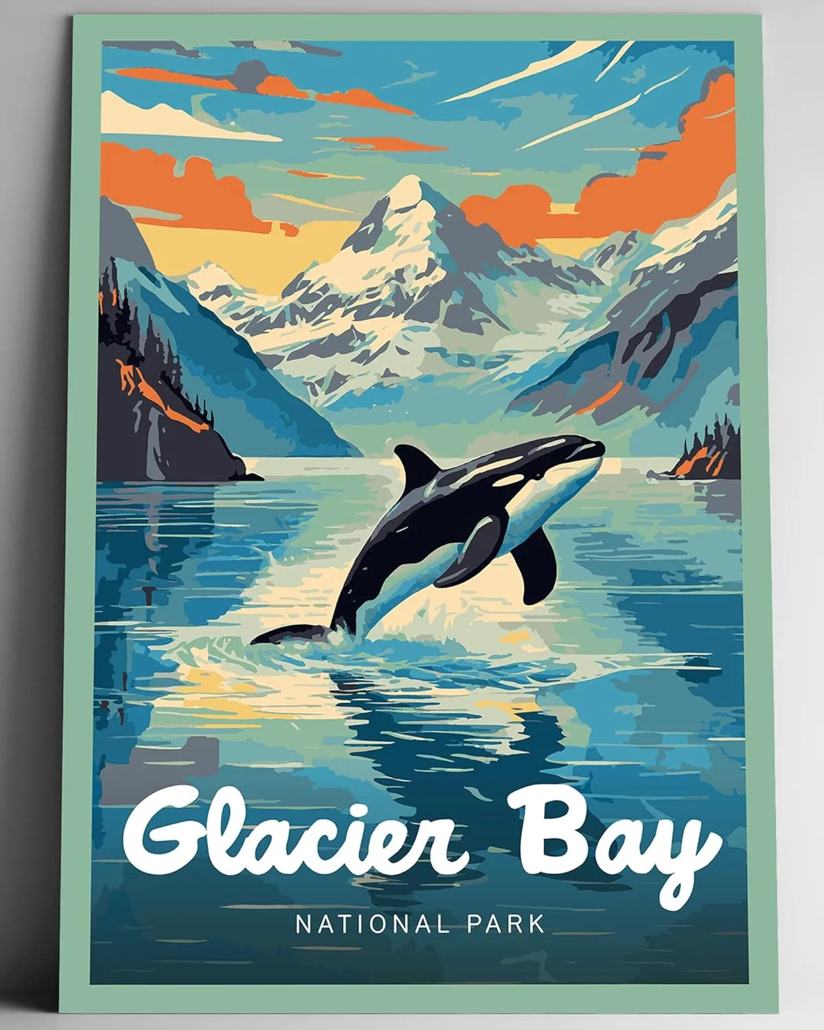 Glacier Bay National Park Modern Style Travel Poster - 8x10-12x18-18x24-24x36 / 4x6 Postcard Designer Series Art Print USA United States Wall Art Alaska (12x18 Inch Poster)