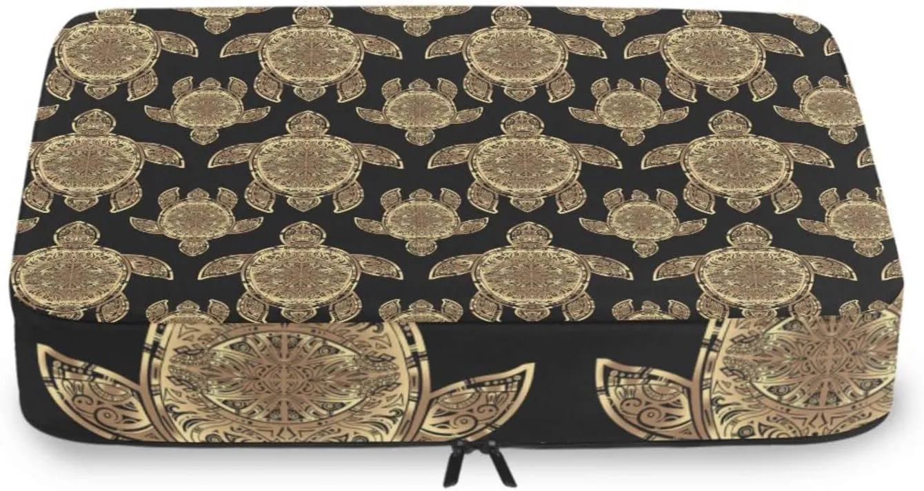 Gold Sea Turtle in Indigenous Tribal Polynesian Maori Tattoo on Dark 4 PCs Set Packing Bags, Luggage Organizer Bag, Portable Cube Toiletry bag, Durable Travel Cosmetic Storage Bag for Men Women