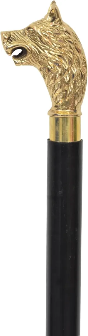 Golden Wolf Head Brass Handle and Black Cane for Men and Women Beautiful Brass Golden Handle 36-Inch Walking Stick