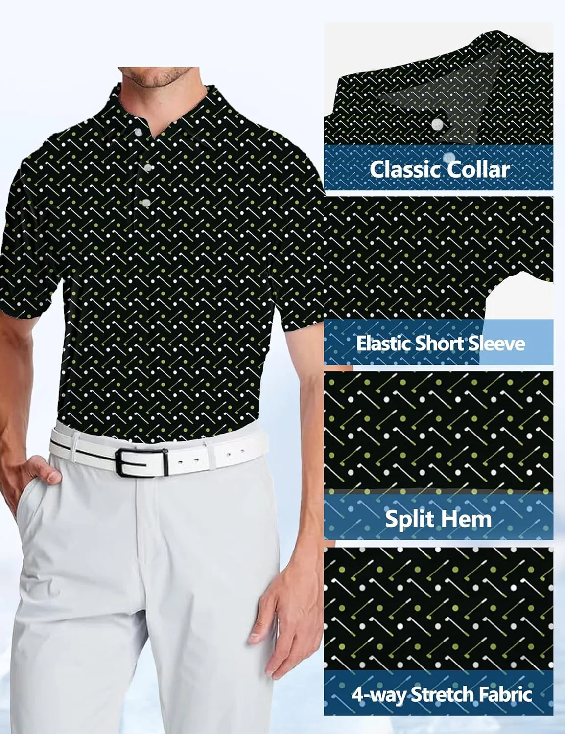 Golf Shirts for Men Printed Performance Moisture Wicking Short Sleeve Dry Fit Polo Shirts
