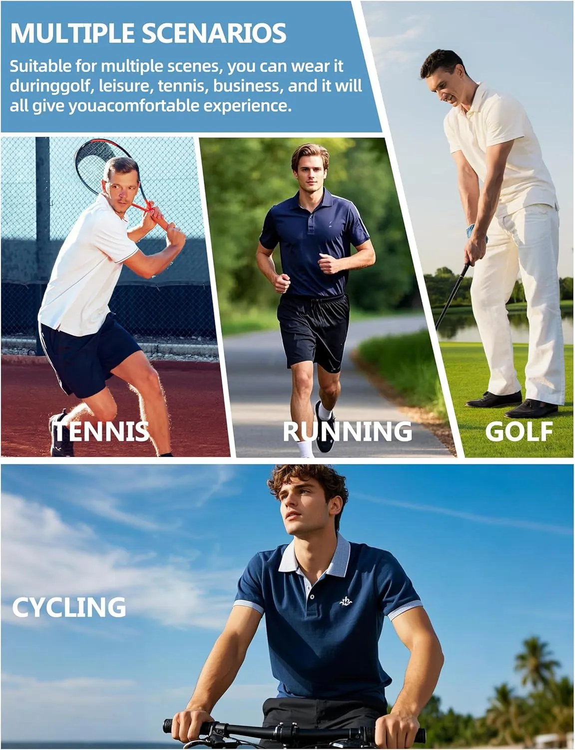 Golf Shirts for Men Printed Performance Moisture Wicking Short Sleeve Dry Fit Polo Shirts