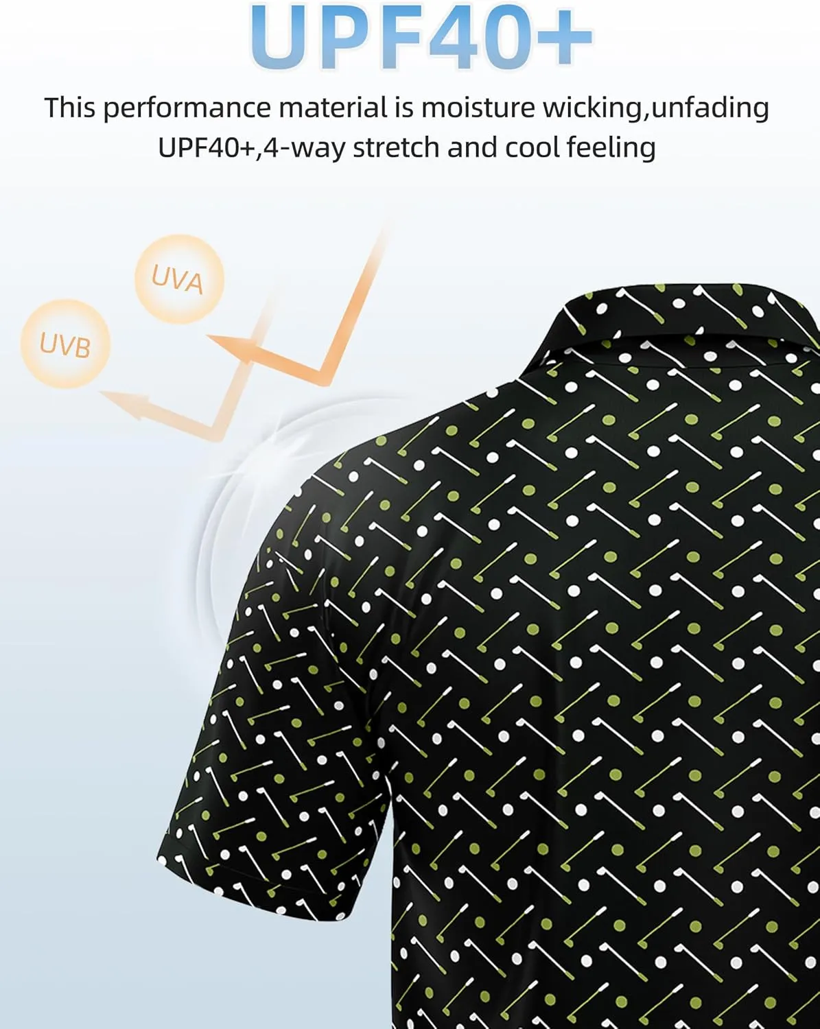 Golf Shirts for Men Printed Performance Moisture Wicking Short Sleeve Dry Fit Polo Shirts