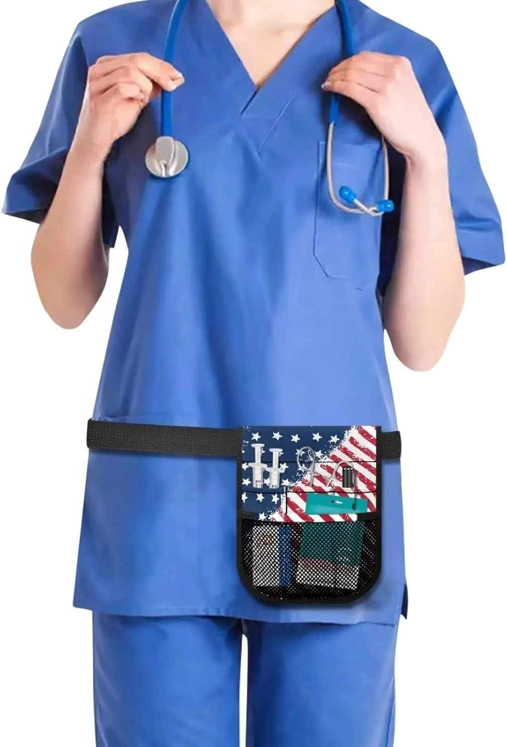 Gomyblomy American Flag Nurse Fanny Pack for Work Patriotic Nurse Waist Pouch with Multiple Compartments Lightweight Nursing Tool Belt Bag with Adjustable Straps