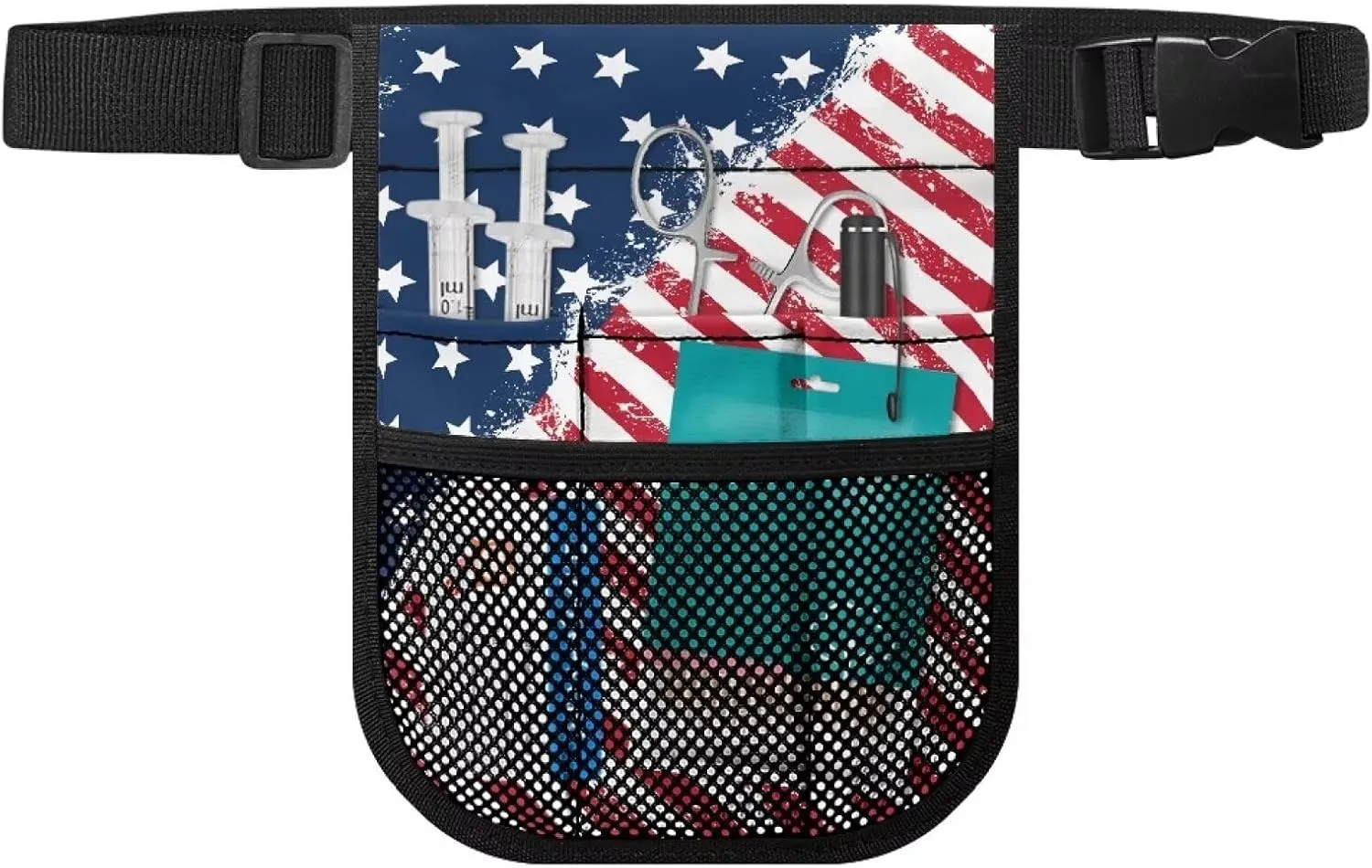 Gomyblomy American Flag Nurse Fanny Pack for Work Patriotic Nurse Waist Pouch with Multiple Compartments Lightweight Nursing Tool Belt Bag with Adjustable Straps