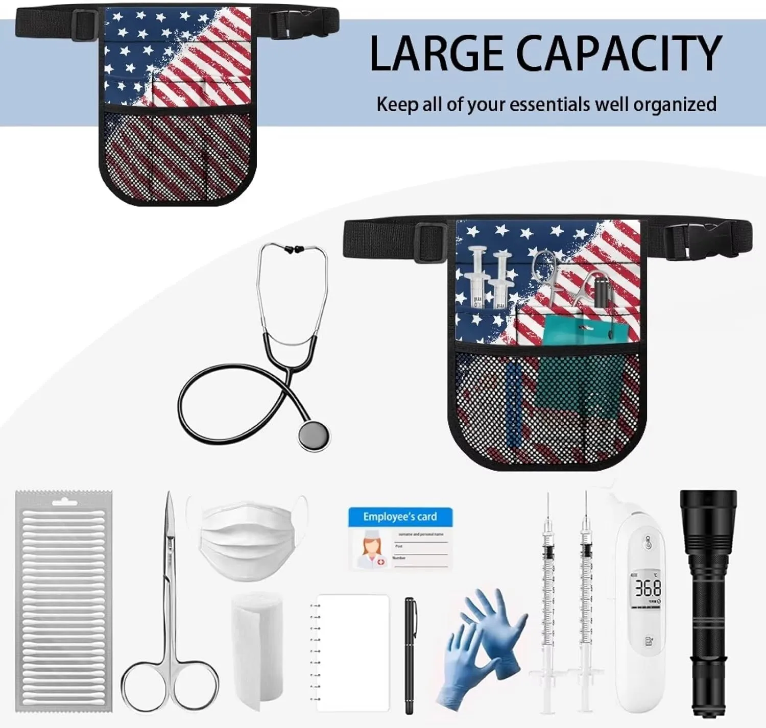 Gomyblomy American Flag Nurse Fanny Pack for Work Patriotic Nurse Waist Pouch with Multiple Compartments Lightweight Nursing Tool Belt Bag with Adjustable Straps