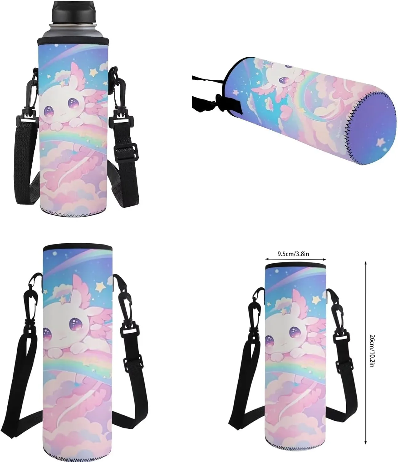 Gomyblomy Cute Girls Axolotl Backpack with Lunch Box 4 in1 Set Kids School Bag with Lunch Bag Pencil Case Water Bottle Holder for Elementary Kindergarten Kawaii Girls Bookbag Ages 6-8