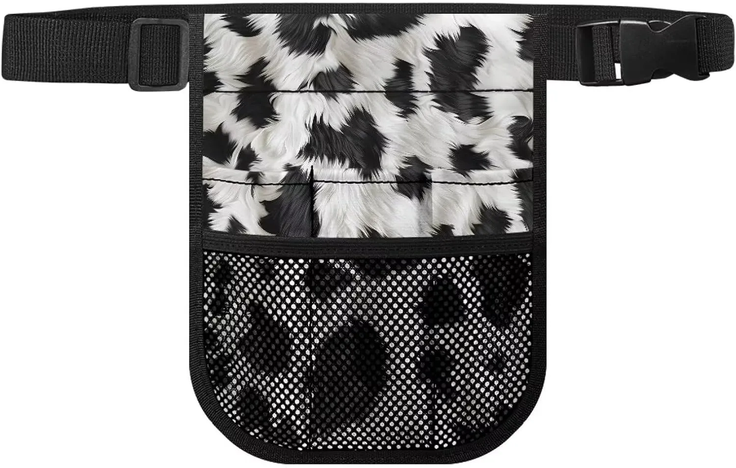 Gomyblomy Nurse Fanny Pack for Work, Black White Cow Print Kit Practical Waist Bag for Nurse Doctors Fanny Pack for Basics Nurse Utility Belt Organizer Pouch with Gear Pockets