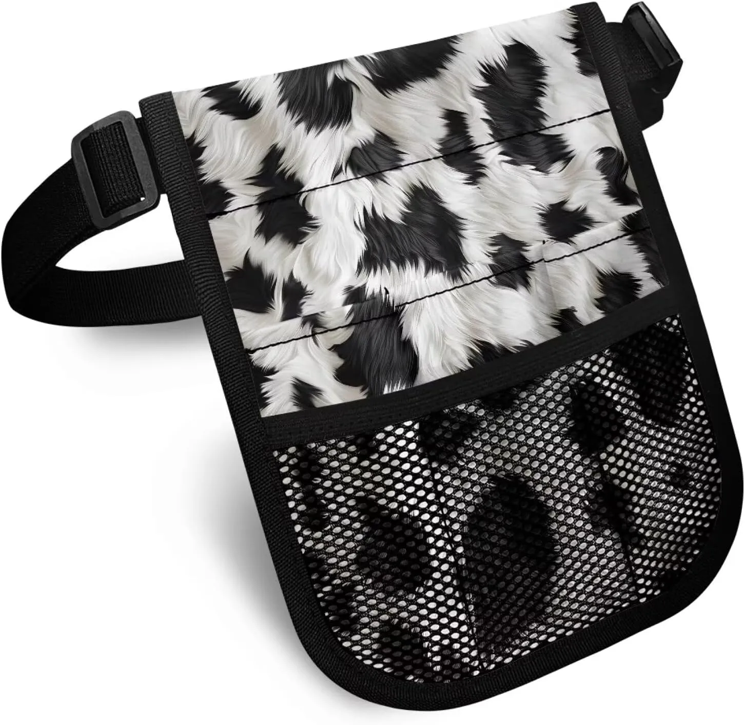 Gomyblomy Nurse Fanny Pack for Work, Black White Cow Print Kit Practical Waist Bag for Nurse Doctors Fanny Pack for Basics Nurse Utility Belt Organizer Pouch with Gear Pockets