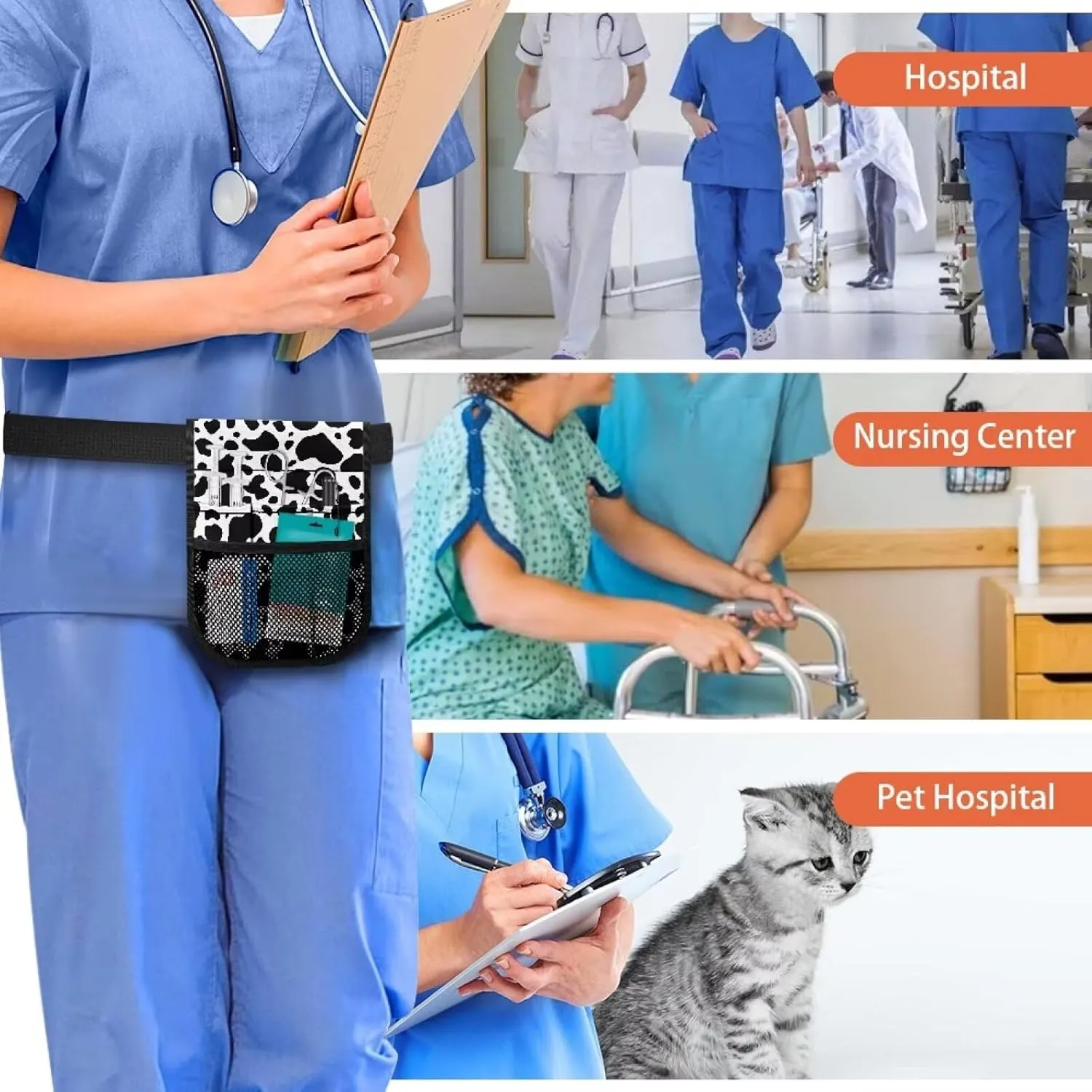 Gomyblomy Nurse Fanny Pack Pocket Organizer for Nurses Doctors Cow Print Nursing Waist Pack with Gear Pockets Practical Nurse Belt Organizer Pouch for Women Men