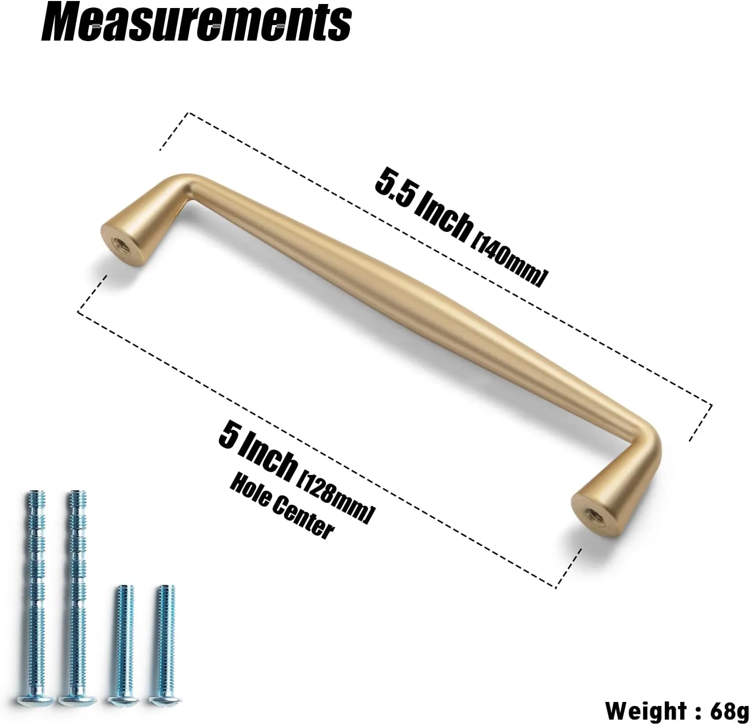 Goo-Ki Brushed Brass Zinc Alloy Cabinet Handles - 5.03''(128mm) Hole Center Affordable Luxury Cabinet Pull Hardware for Bedroom, Kitchen, 6 Pack…