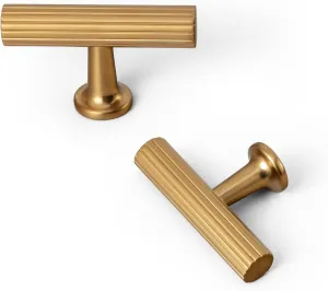 Goo-Ki Dark Gold Bronze Zinc Alloy Cabinet T-Bar Knob - Single Hole Striped Decorations Cabinet Pull Hardware for Bedroom, Kitchen, 6 Pack
