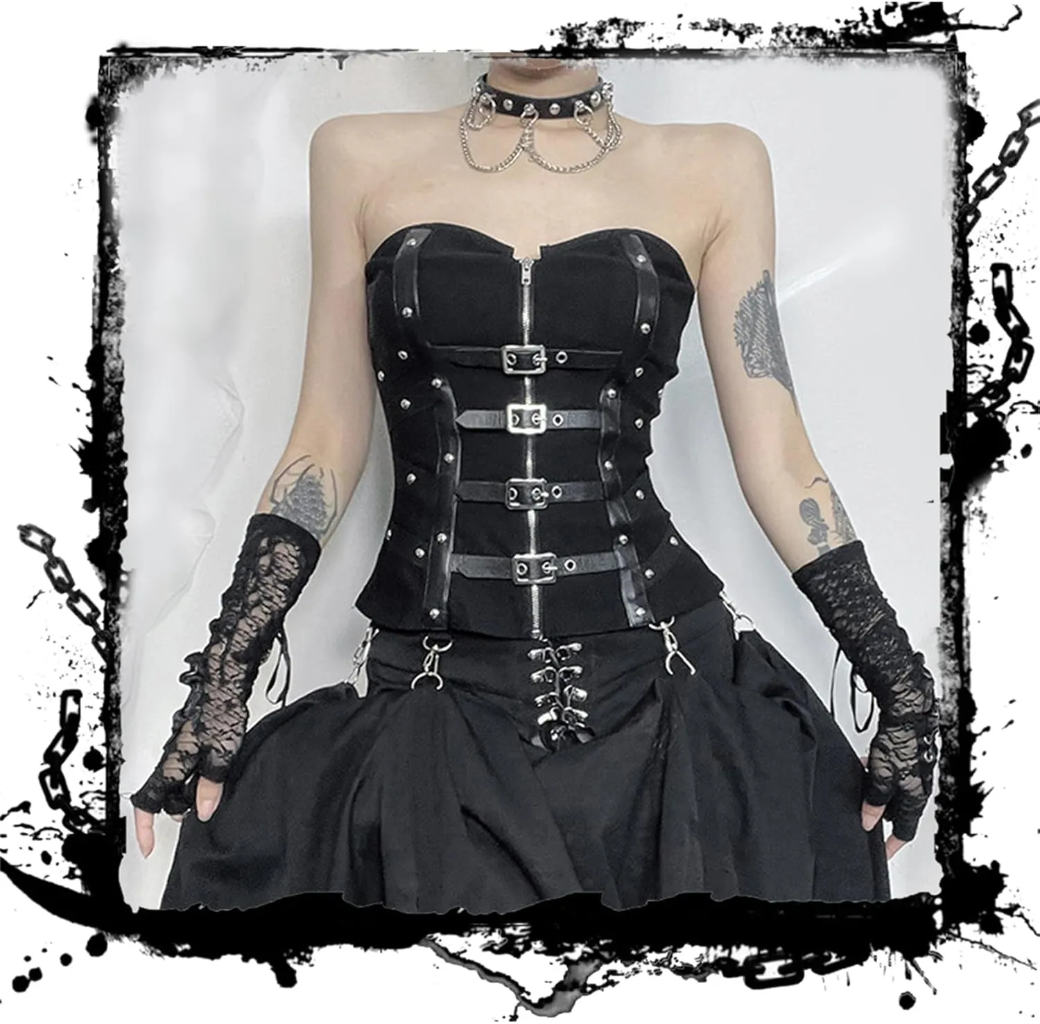Goth Strapless Tank Top Women Rave Emo Party Y2k Festival Grunge