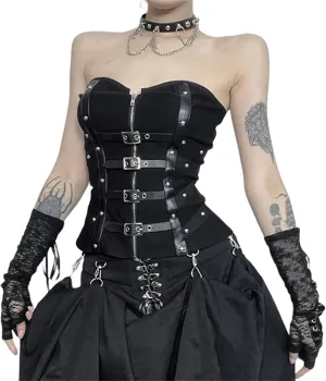 Goth Strapless Tank Top Women Rave Emo Party Y2k Festival Grunge