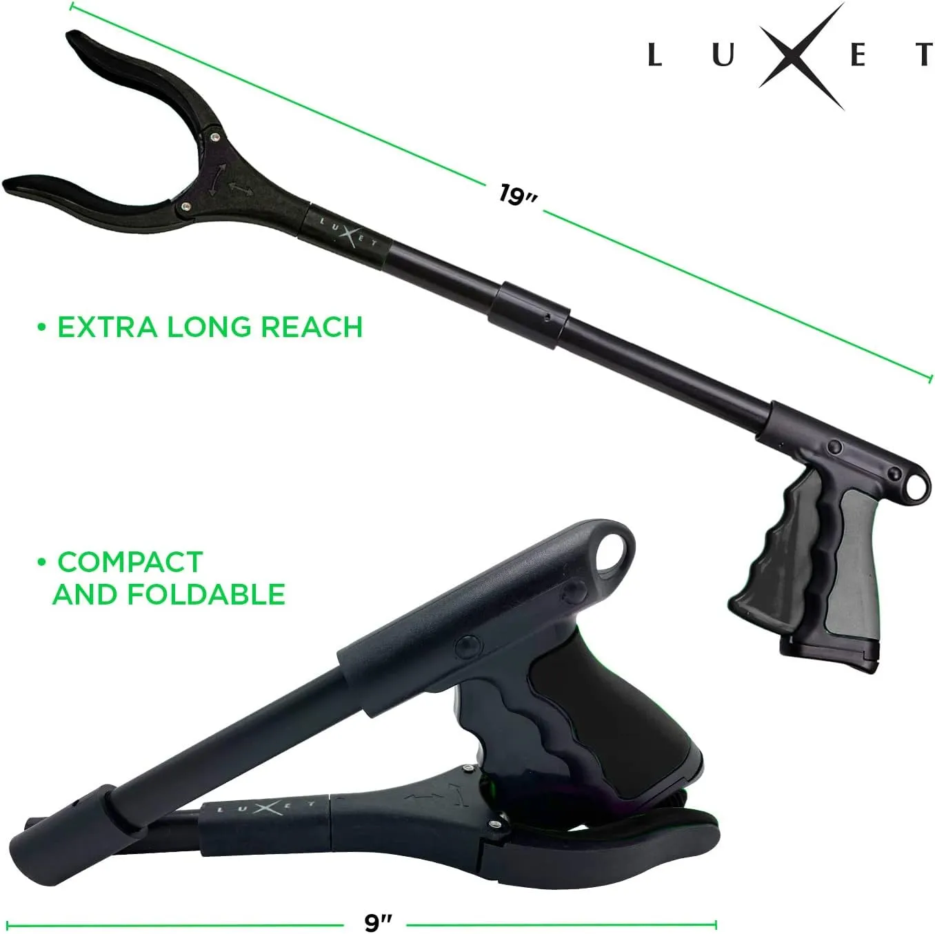 Grabber Tool 19" Aluminum Magnetic Claw, Rotating Lightweight Foldable Reacher Grabber Pickup Tool, Gripper Grabbers for Elderly Grab it Reaching Tool Trash Picker Grabber, Black, by Luxet