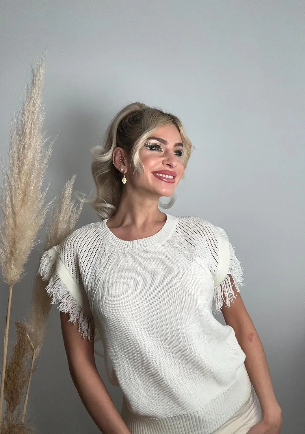 GRACE KARIN Womens Sleeveless Sweater Vest Fringe Cap Sleeve Sweater Casual Crew Neck Loose Fit Pullover Tank Tops S-2XL