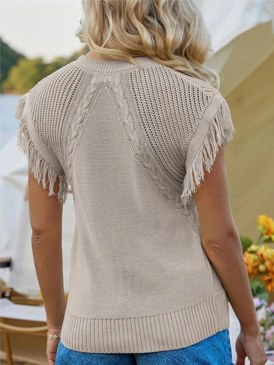 GRACE KARIN Womens Sleeveless Sweater Vest Fringe Cap Sleeve Sweater Casual Crew Neck Loose Fit Pullover Tank Tops S-2XL