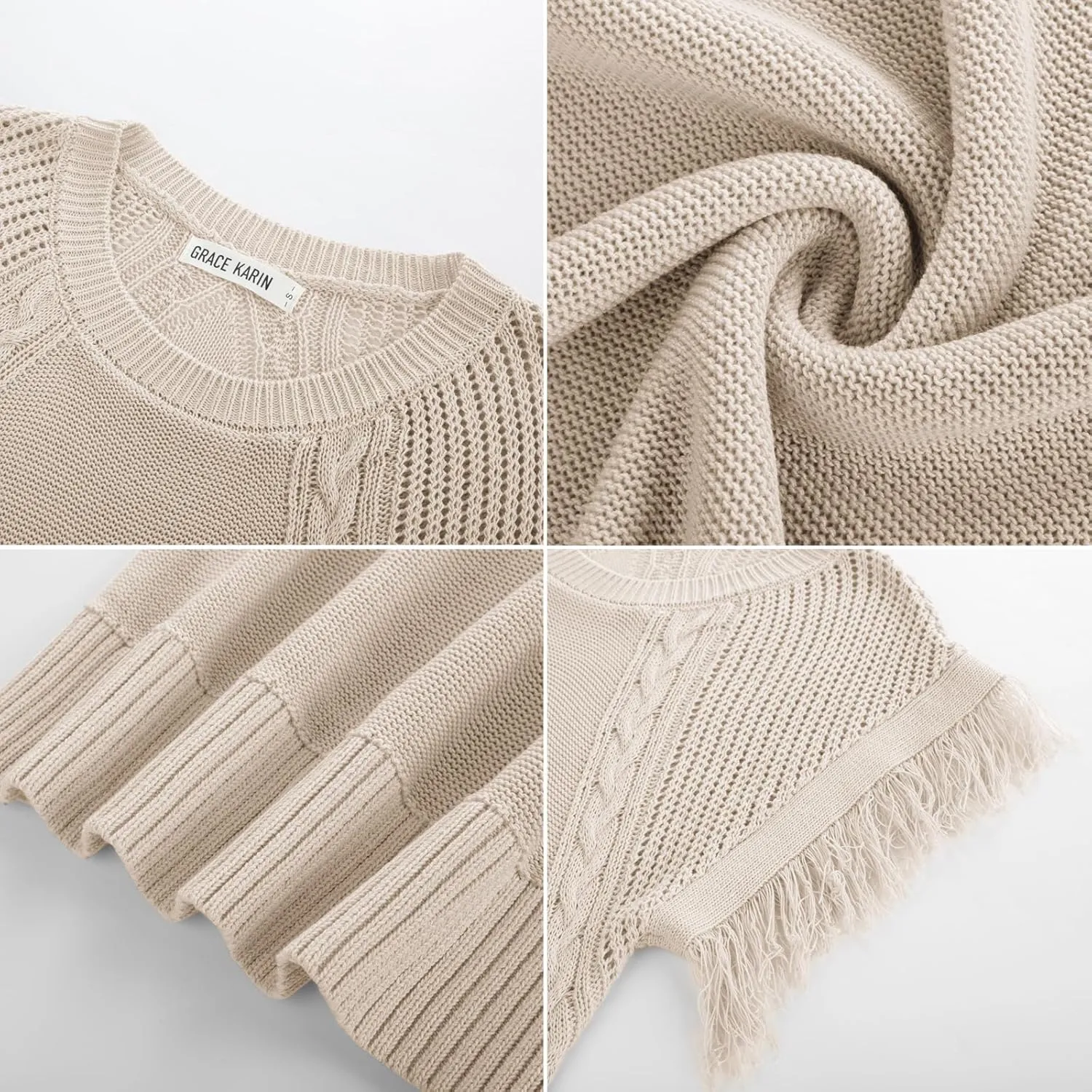 GRACE KARIN Womens Sleeveless Sweater Vest Fringe Cap Sleeve Sweater Casual Crew Neck Loose Fit Pullover Tank Tops S-2XL