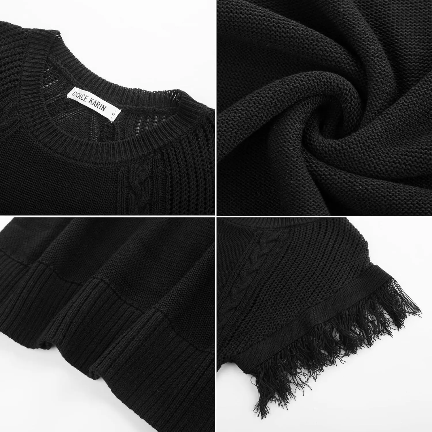 GRACE KARIN Womens Sleeveless Sweater Vest Fringe Cap Sleeve Sweater Casual Crew Neck Loose Fit Pullover Tank Tops S-2XL