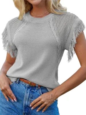 GRACE KARIN Womens Sleeveless Sweater Vest Fringe Cap Sleeve Sweater Casual Crew Neck Loose Fit Pullover Tank Tops S-2XL