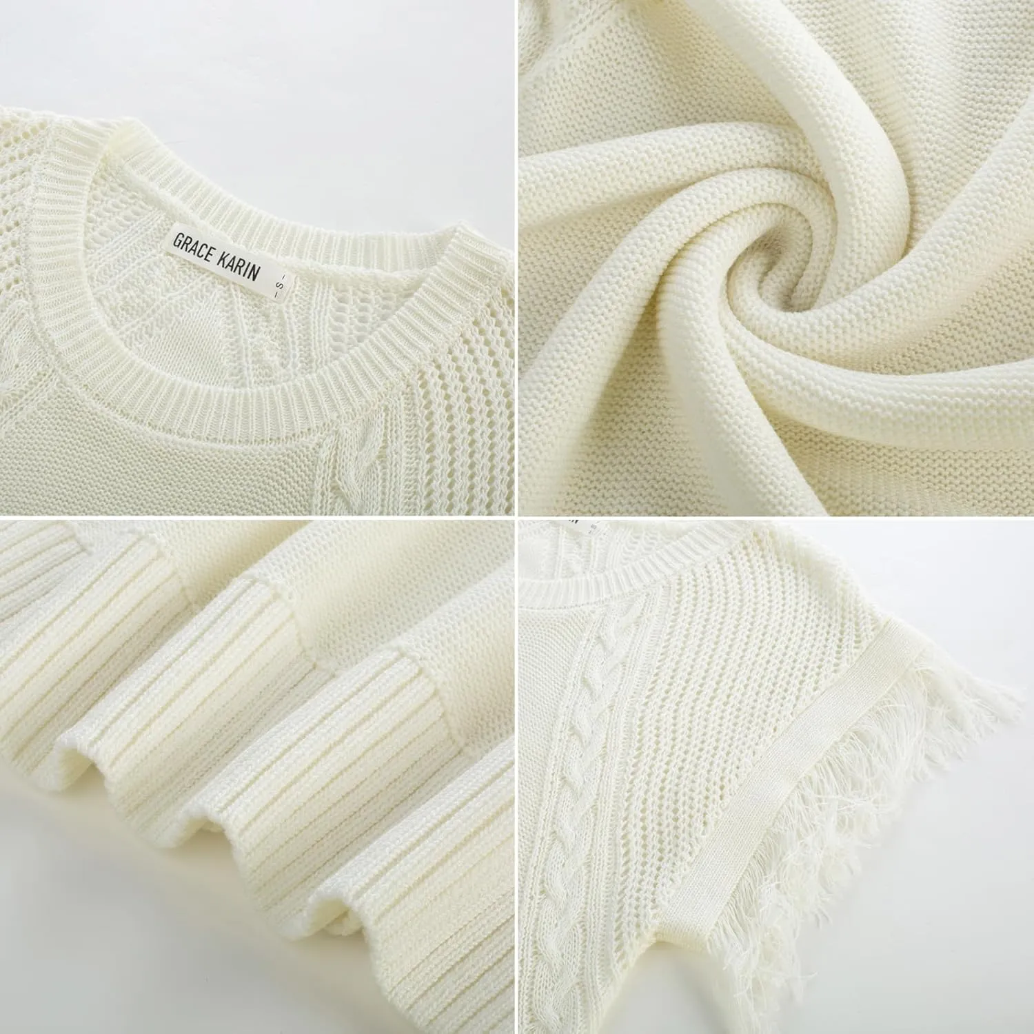 GRACE KARIN Womens Sleeveless Sweater Vest Fringe Cap Sleeve Sweater Casual Crew Neck Loose Fit Pullover Tank Tops S-2XL