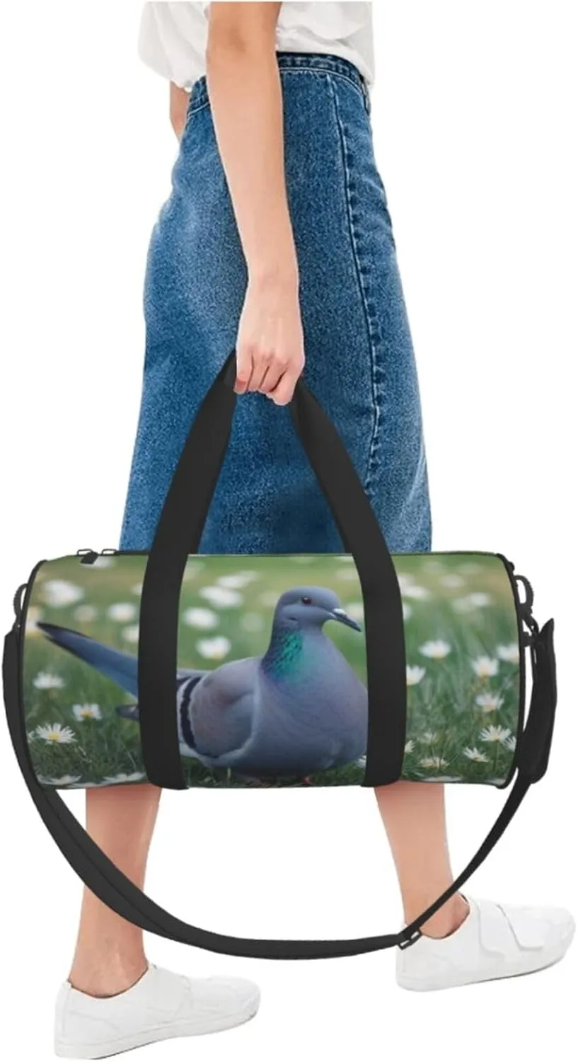 Grass and dove Printed Travel Bag,Round Personal Item Storage bag,Foldie Duffel Bag for Traveling Vacation,Fitness,Sports
