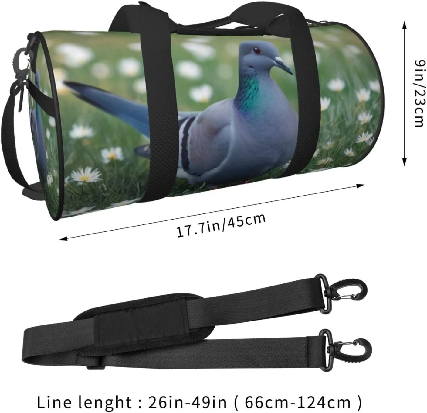 Grass and dove Printed Travel Bag,Round Personal Item Storage bag,Foldie Duffel Bag for Traveling Vacation,Fitness,Sports