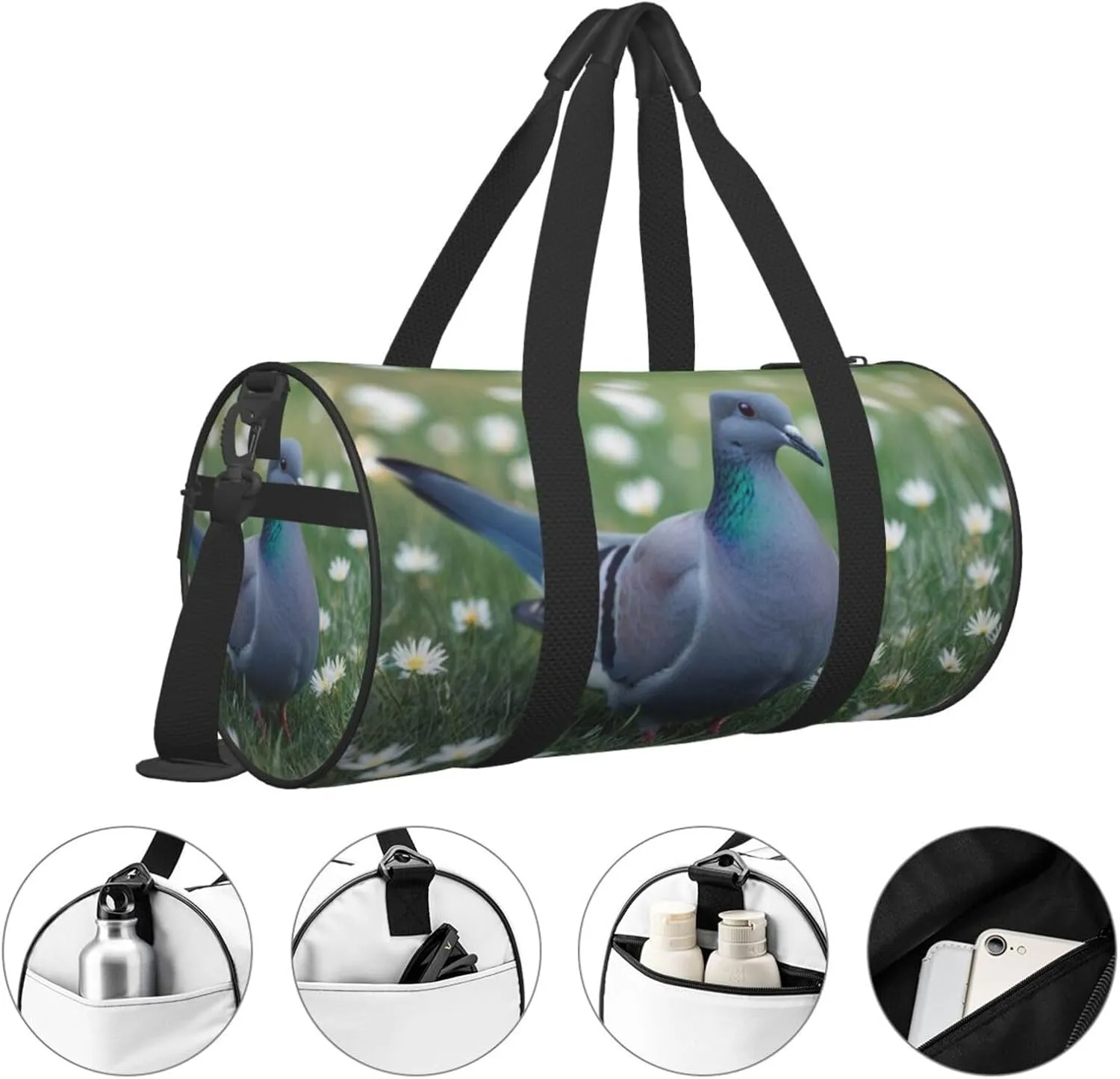 Grass and dove Printed Travel Bag,Round Personal Item Storage bag,Foldie Duffel Bag for Traveling Vacation,Fitness,Sports