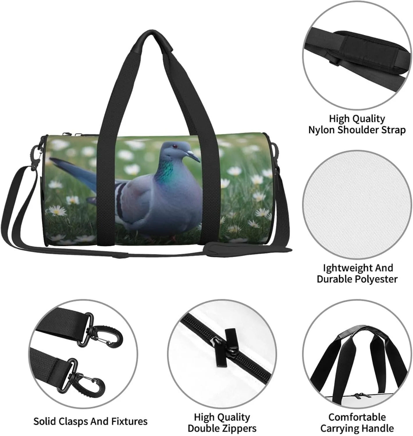Grass and dove Printed Travel Bag,Round Personal Item Storage bag,Foldie Duffel Bag for Traveling Vacation,Fitness,Sports