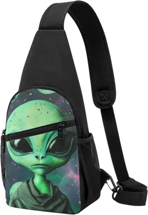Green Alien Print Chest Bag Shoulder Bag for Men Women Hiking Travel Bag Black One Size, Black, One Size