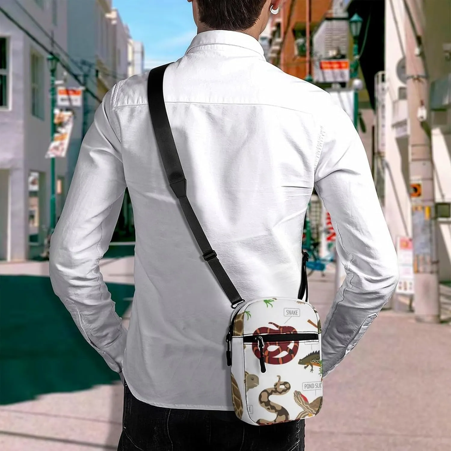 Green and Brown Pet Reptiles Frog Iguana Lizard Snake Newt Turtle Adjustable Fanny Waist Pack Pouch, Waterproof Crossbody Runners Bag Wallet for Gym Hiking Fitness Women Men 6.1 x 2.2 x 7.9 inch