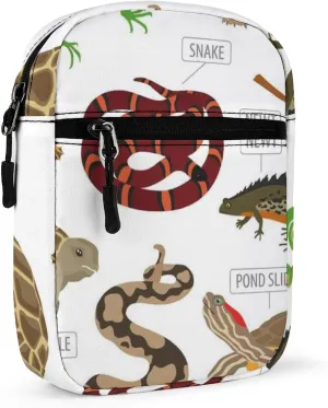 Green and Brown Pet Reptiles Frog Iguana Lizard Snake Newt Turtle Adjustable Fanny Waist Pack Pouch, Waterproof Crossbody Runners Bag Wallet for Gym Hiking Fitness Women Men 6.1 x 2.2 x 7.9 inch