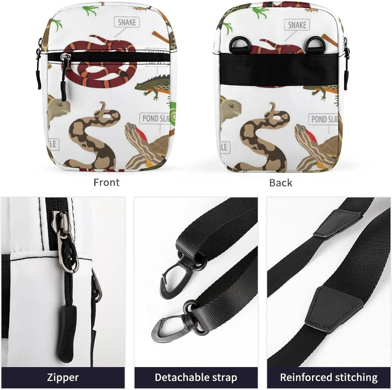 Green and Brown Pet Reptiles Frog Iguana Lizard Snake Newt Turtle Adjustable Fanny Waist Pack Pouch, Waterproof Crossbody Runners Bag Wallet for Gym Hiking Fitness Women Men 6.1 x 2.2 x 7.9 inch