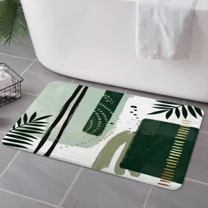 Green Mid Century Bath Rugs for Bathroom, Modern Boho Geometric Abstract Emerald Green Minimalist Striped Non Slip Flannel Bathroom Rug, Dry Fast Water Absorbent Bath Mats, 17x29 Inch