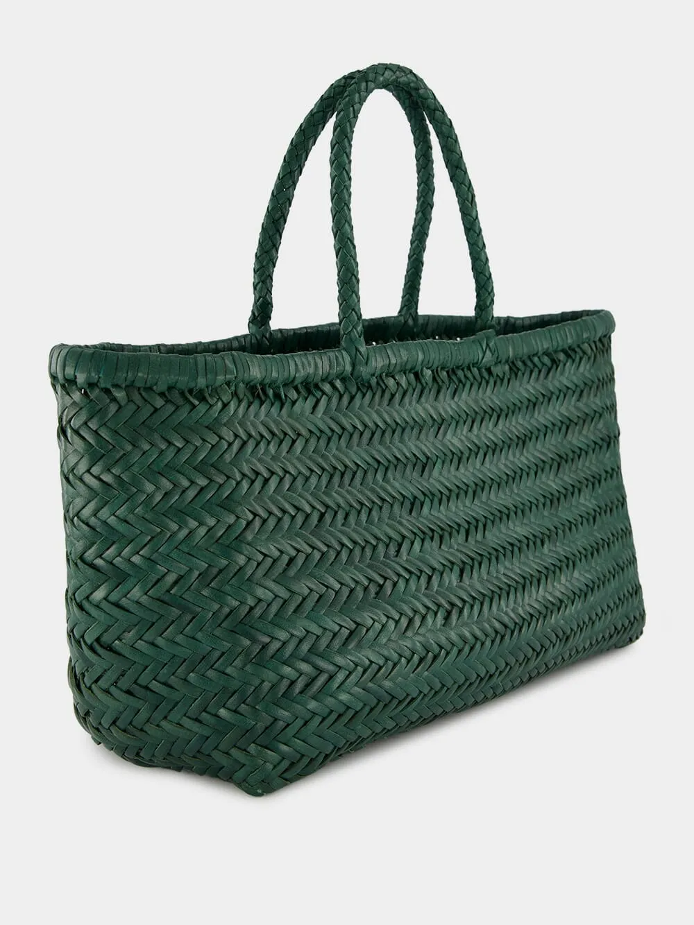 Green Triple Jump Handwoven Leather Tote