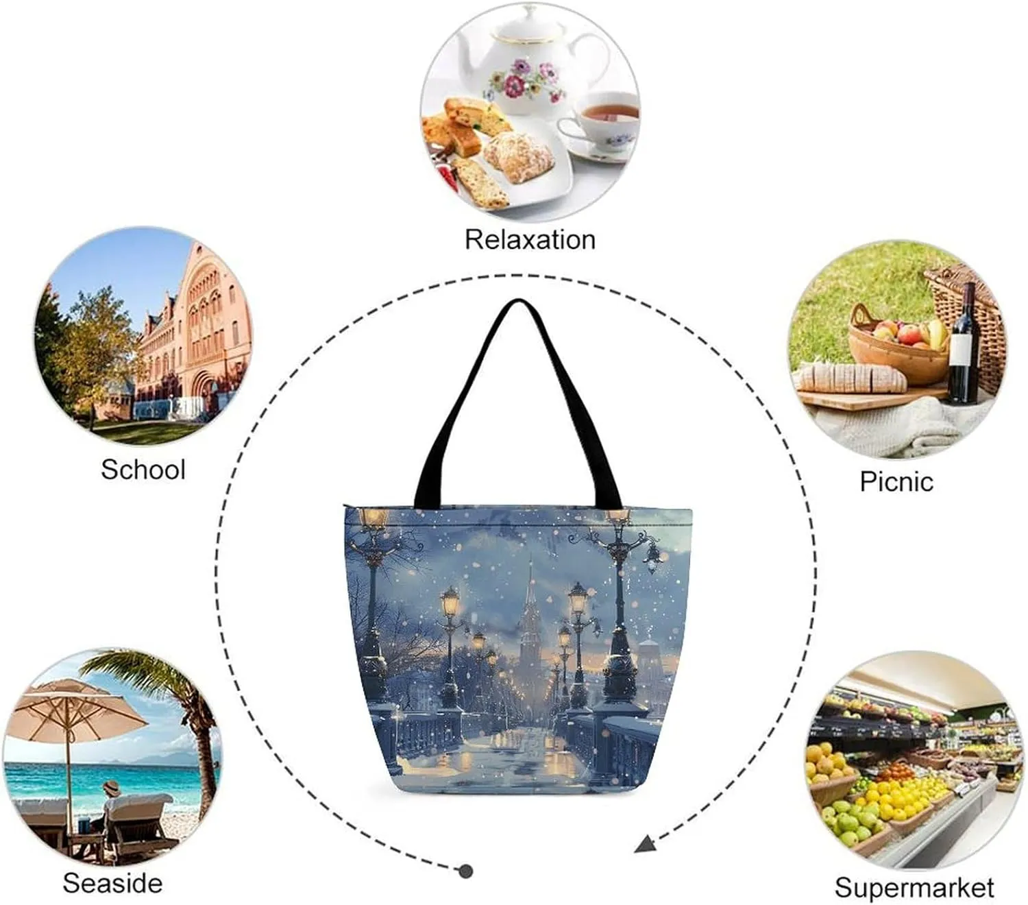 Grocery Bag Reusable Tote Bag Foldable White Cat Painting Shopping Bag Handbag Washable Shoulder Bag for Travel