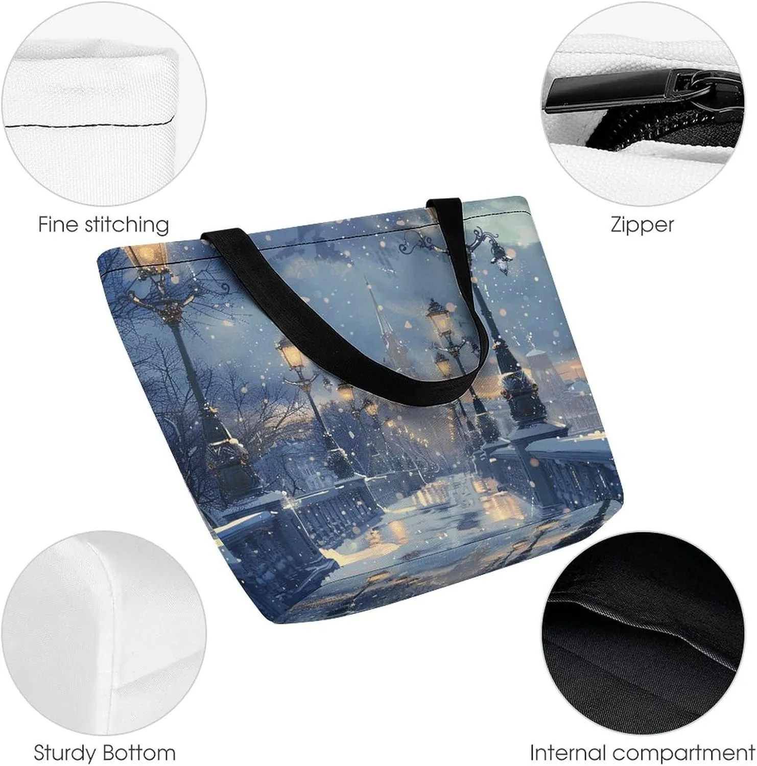 Grocery Bag Reusable Tote Bag Foldable White Cat Painting Shopping Bag Handbag Washable Shoulder Bag for Travel
