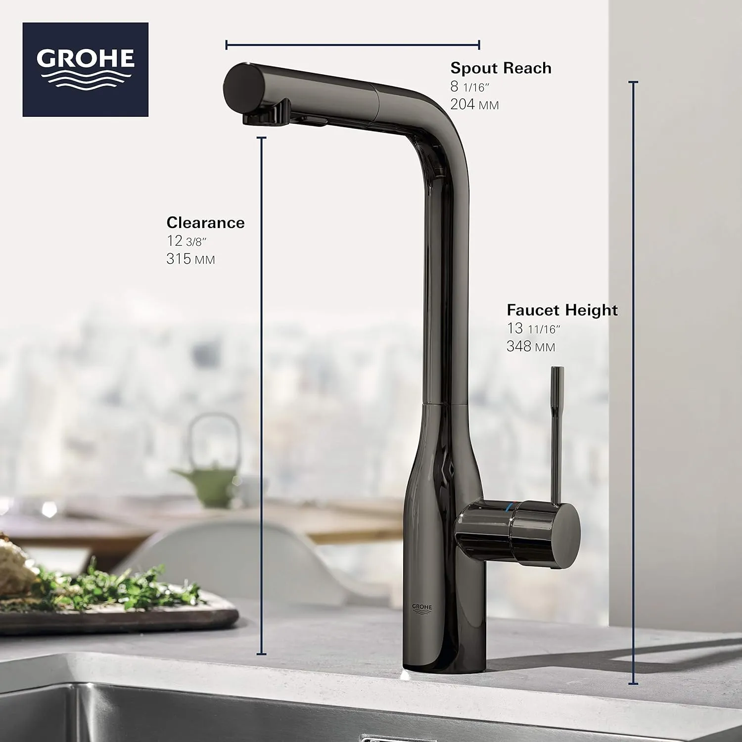 GROHE 30271A00 Essence Dual Spray Pull-Out Kitchen Faucet Hard Graphite (Polished Black)